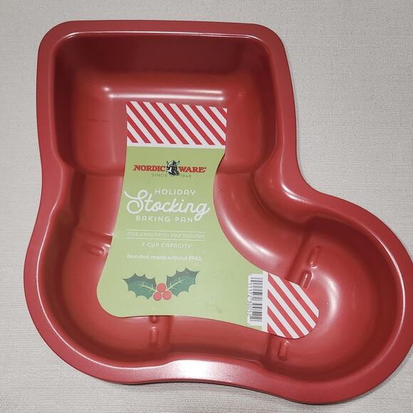 Nordic ware holiday stocking baking pan with three cookie stamps - Picture 1 of 6